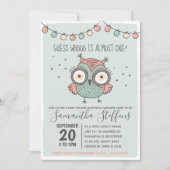 フクロウ赤ちゃんシャワーが正当なスカンジナビアの緑 招待状 (正面)