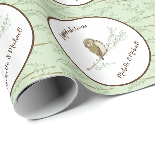 フクロウ赤ちゃんシャワーウッドランド ラッピングペーパー (ロールコーナー)