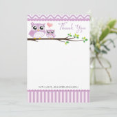 フクロウ赤ちゃんシャワーサンキューカード紫シェブロンガール サンキューカード (スタンド正面)