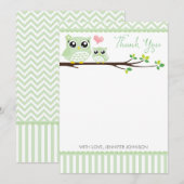 フクロウ赤ちゃんシャワーサンキューカード | Green Chevron ノートカード (正面/裏面)