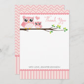 フクロウ赤ちゃんシャワーサンキューカード | Pink Chevron Girl ノートカード (正面/裏面)