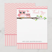 フクロウ赤ちゃんシャワーサンキューカード | Pink Chevron Girl ノートカード (正面/裏面)