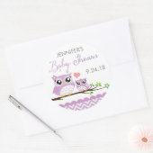 フクロウ赤ちゃんシャワーシールラベルパープルシェブロン女の子 ラウンドシール (封筒)