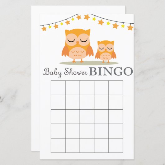 フクロウ赤ちゃんシャワービンゴカード (正面/裏面)