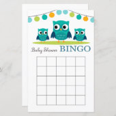 フクロウ赤ちゃんシャワービンゴカード、赤ちゃんシャワービンゴ (正面/裏面)