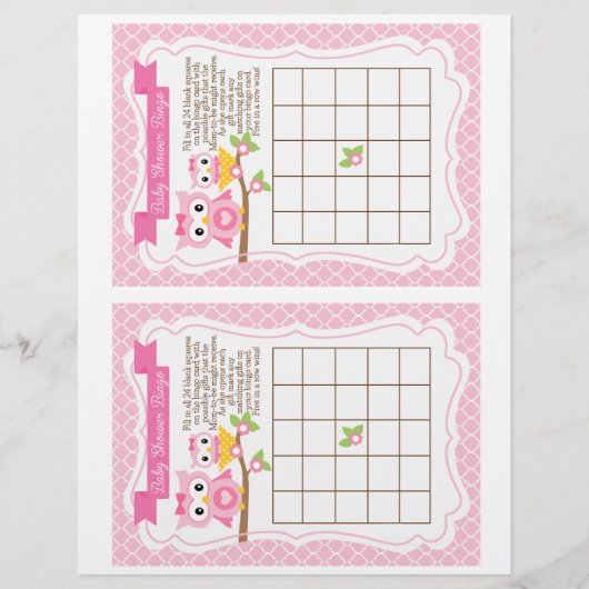 フクロウ赤ちゃんシャワービンゴゲーム， 2 a page (正面)