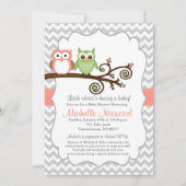 フクロウ赤ちゃんシャワーピンク招待状 招待状 (正面)