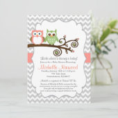 フクロウ赤ちゃんシャワーピンク招待状 招待状 (スタンド正面)