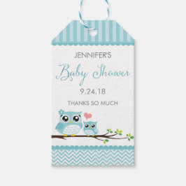 フクロウ赤ちゃんシャワーメッセージカード |ブルーシェブロンつるラベル ギフトタグ