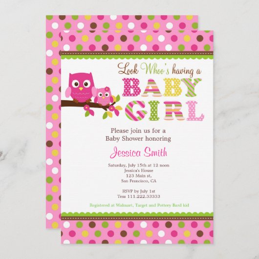 フクロウ赤ちゃんシャワー招待状 招待状 (正面/裏面)