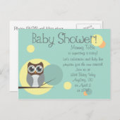 フクロウ赤ちゃんシャワー – 男の子はがき招待状 インビテーションポストカード (正面/裏面)