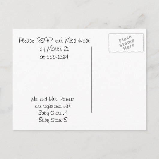 フクロウ赤ちゃんシャワー – 男の子はがき招待状 インビテーションポストカード (裏面)