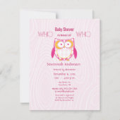 フクロウ赤ちゃん女の子ピンクの木目模様シャワー 招待状 (正面)