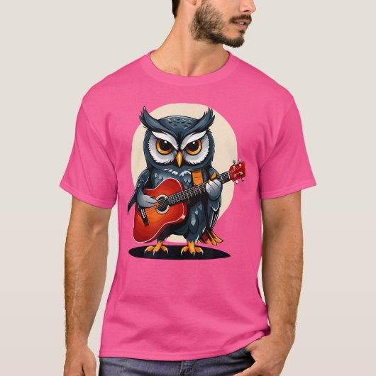 フクロウ遊のアコースティックギタクルギタリスト Tシャツ (正面)