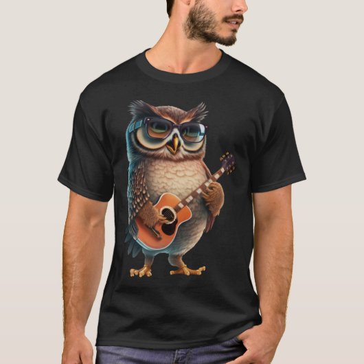 フクロウ遊のエレキギター動物フクロギター1 Tシャツ (正面)