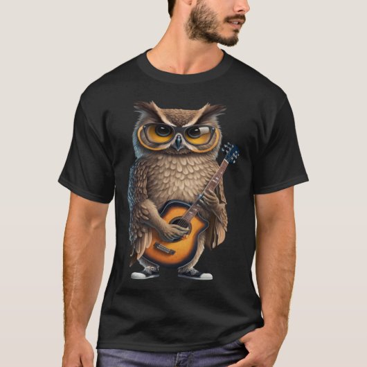フクロウ遊のエレクトリックギター動物フクロウのギター Tシャツ (正面)