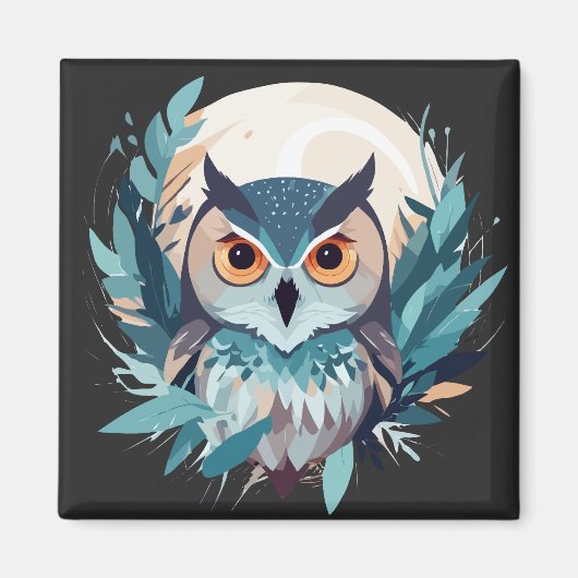フクロウ野生動物自然アウトドア水彩画 マグネット (正面)