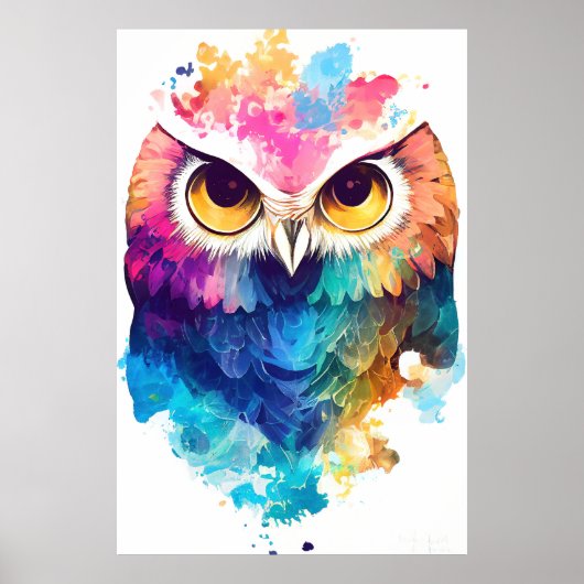 フクロウ野鳥自然動物カラーアート絵画ズ ポスター (正面)