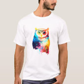 フクロウ野鳥自然動物色絵を描色 Tシャツ (正面)