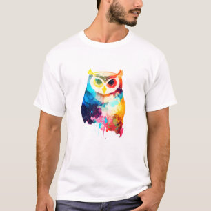 フクロウ野鳥自然動物色絵を描色 Tシャツ