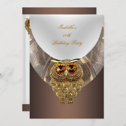 フクロウ金ゴールドコーヒーエレガントな誕生日パーティー 招待状 (正面/裏面)