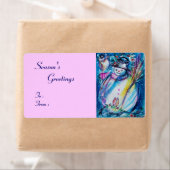 フクロウ雪だるま、白い青のピンク ラベル (インサイチュ)