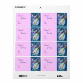 フクロウ雪だるま、白い青のピンク ラベル (フルシート)