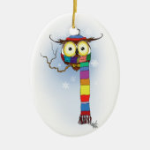 フクロウ雪のスカーフハットかわいい セラミックオーナメント (正面)