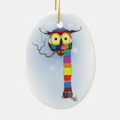 フクロウ雪のスカーフハットかわいい セラミックオーナメント (裏面)