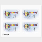 フクロウ雪のスカーフハットかわいい 長方形シール (シート)