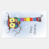 フクロウ雪のスカーフハットかわいい 長方形シール (正面)