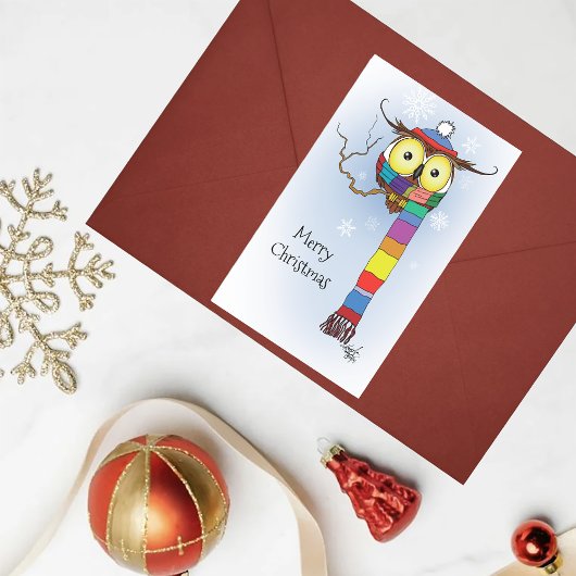 フクロウ雪のスカーフハットかわいい 長方形シール