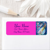 フクロウ青ピンク雪だるまのクリスマス明るい赤紫色 ラベル (インサイチュ)