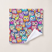 フクロウ顔お洒落可愛い山鳥模様 バスタオルセット (ウォッシュタオル)