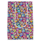 フクロウ顔の漫画の鳥パターンraptor鳥の餌食 ミディアムペーパーバッグ (裏面)