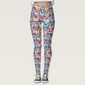 フクロウ顔カラフル模様の夜行鳥 レギンス (正面)