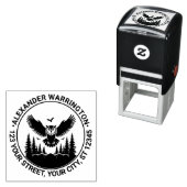 フクロウ飛んでいるフロントビューモミの木の名前Retアドレス セルフインキングスタンプ (インサイチュ)