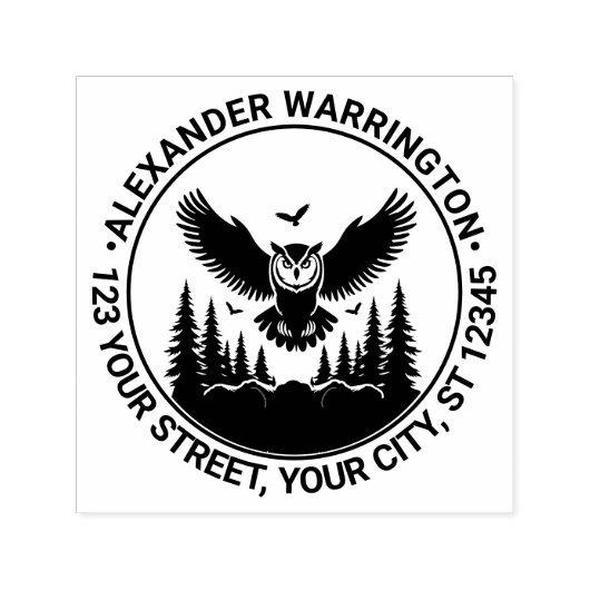 フクロウ飛んでいるフロントビューモミの木の名前Retアドレス セルフインキングスタンプ (デザイン)