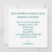 フクロウ食べ物ズケーキおもしろいフクロウ誕生日招待状 招待状 (裏面)