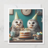 フクロウ食べ物ズケーキおもしろいフクロウ誕生日招待状 招待状 (正面)