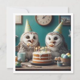 フクロウ食べ物ズケーキおもしろいフクロウ誕生日招待状 招待状