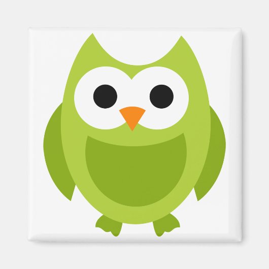 フクロウ鳥の鳥の緑のかわいい漫画の動物 マグネット (正面)