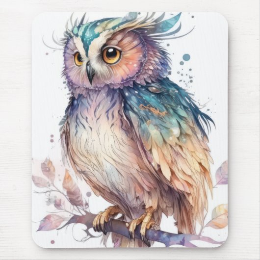 フクロウ鳥ポートレート動物絵画の野外 マウスパッド (正面)