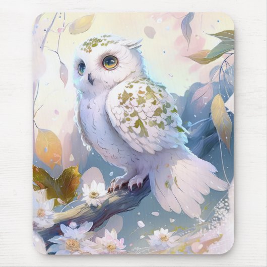 フクロウ鳥ポートレート動物絵画の野生生物林 マウスパッド (正面)