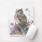 フクロウ鳥ポートレート動物絵画の野生生物林 マウスパッド (マウス)
