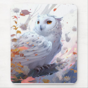 フクロウ鳥ポートレート動物絵画の野生生物林 マウスパッド