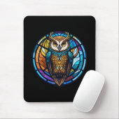 フクロウ鳥獣ポートレートステンドグラス野生生物 マウスパッド (マウス)