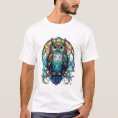 フクロウ鳥獣ポートレートステンドグラス野生生物 Tシャツ (正面)