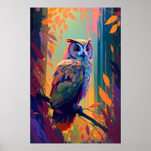 フクロウ鳥獣ポートレート絵画の野外 ポスター (正面)