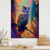 フクロウ鳥獣ポートレート絵画の野外 ポスター (キッチン)